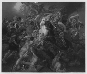Een mythologische strijd, van het schilderij in de Vernon Gallery door Thomas Stothard